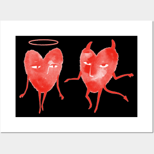 The good and bad sides of love and heart on black background Posters and Art